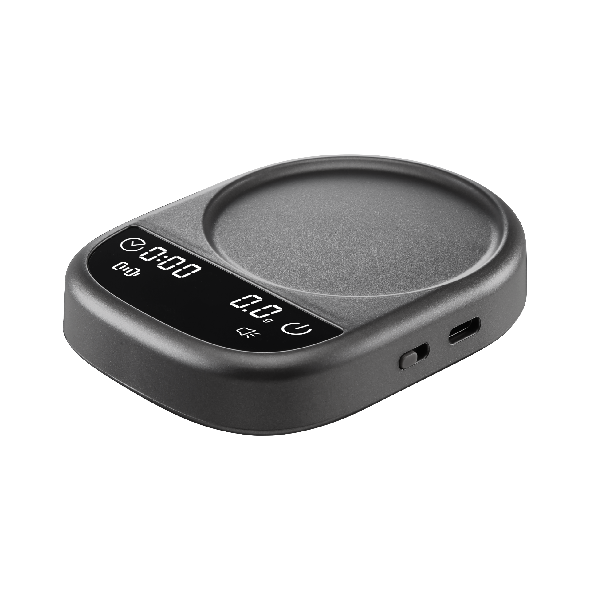 MagAttach coffee scale angled side view with charging port