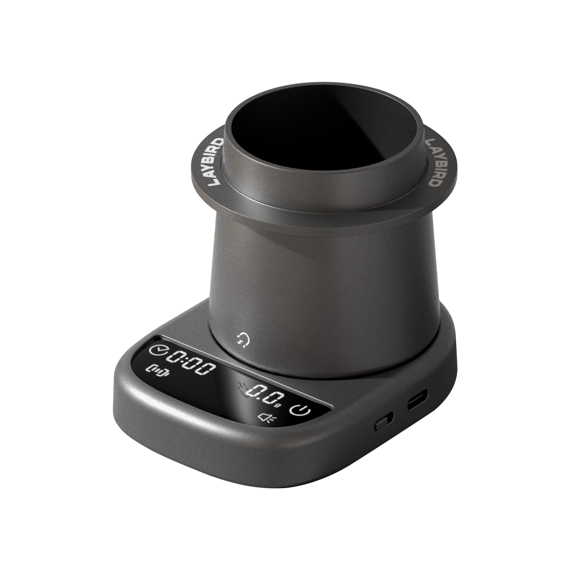 MagAttach coffee scale with magnetic dosing cup attached