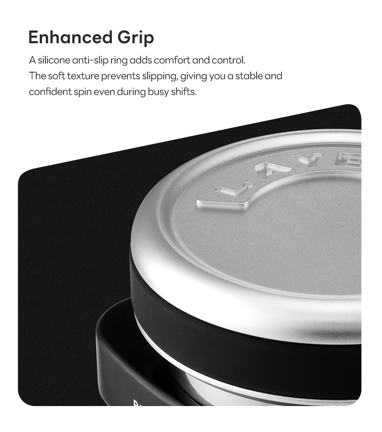 Close-up of TriSpin silicone anti-slip grip ring and embossed cap